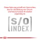 Verpackung für Tiernahrung mit Text über die Verhinderung von Struvit- und Calciumoxalatkristallen und dem Logo "[s/o] INDEX."