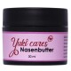 Yuki cares Nasenbutter 30 ml Haustiernasebalsam in einem schwarzen Glas mit einem rosa Etikett, das Zutaten und Produktnamen zeigt.