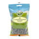 Eine Tüte Hundeleckerlis mit der Aufschrift 'Landgut-Happen mit Insekten' und einem Untertitel 'mit Insekten', mit kleinen, weichen Snackstücken im Inneren.