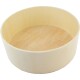 Eine runde, hölzerne Haustierschüssel mit einer glatten, hellen Oberfläche und einem natürlichen Holzmaserung-Innenraum.