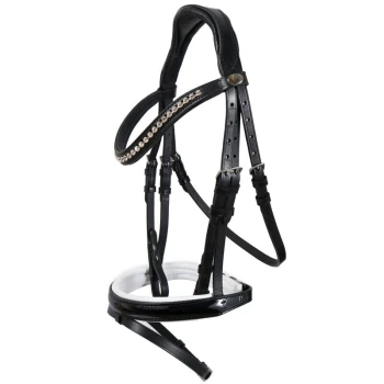 Schwarzes Leder-Hundegeschirr mit dekorativen Strasssteinen, mit verstellbaren Riemen und einem gepolsterten Bruststück für Komfort.