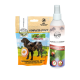 Ein Paket BELFOR Complete Snack für Hunde und eine ZEComplete Sprayflasche, beide zeigen Nährwertinformationen und Ansprüche an natürliche Zutaten.