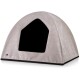 Ein gemütliches, hellgraues Haustierzelt mit einem schwarzen Eingang, entworfen für kleine Tiere, um einen komfortablen Ruheplatz zu bieten.