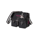 Schwarze Tragetasche für Haustiere mit "WILD HAZEL" in Pink gestickt, mit einem Schultergurt und einem dekorativen Charm.