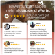 Zwei Pferde, die sich beschnuppern, vor einem Bewertungsbanner mit Fünf-Sterne-Bewertungen und deutscher Überschrift 'Bewertungen sagen mehr'