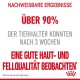 Bild zur Förderung eines Haustierpflegeprodukts mit dem Text 'Über 90% der Tierhalter konnten nach 3 Wochen eine gute Haut- und Fellqualität beobachten.'