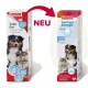 Verpackung der Beaphar Hunde- und Katzen-Zahngel, alte und neue Versionen, mit Text auf Deutsch und Englisch, für frischen Atem und Plaquekontrolle.