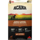 Sac de nourriture pour chiens ACANA Adult Large Breed avec deux chiens dans un champ herbeux, mettant en avant du poulet frais et de la plie crue, 60% d'ingrédients d'origine animale.