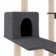 Grauer Katzenbaum mit einem gemütlichen Versteck und einer flachen Plattform, unterstützt von mit Sisal umwickelten Kratzpfosten.