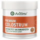 AniForte-Dose mit der Aufschrift 'PREMIUM KOLOSTRUM'; 'Unterstützt das Immunsystem', Hundesilhouette.