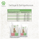 Fellicita Haustierfutterverpackung zeigt eine Katze und ein Fütterungsschema für den täglichen Nahrungsbedarf basierend auf dem Gewicht der Katze (3-7 kg).