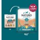 Comparison of Naturo Natural Dog Food packages: old design (left) for "Senior Turkey" and new design (right) with "NEW LOOK!" and benefits.