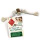 Hundekauspielzeug aus natürlichem Hirschgeweih mit einem Seil, mit einem Etikett, das "Kauseilt+ Hirschgeweih, 100% Naturprodukt" liest.