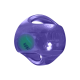 Balle jouet pour chien KONG violette avec des ouvertures pour la prise et une balle de tennis KONG verte visible, texte « KONG » en relief.