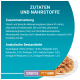 Zutaten und Nährstoffe für Haustierfutter, einschließlich Fleisch, Gemüse und analytische Bestandteile wie Protein und Fettgehalt.