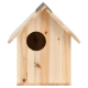 Holzhaustierhaus mit einem schrägen Dach, vorderem Eingang und kreisförmigem Eingang, entworfen für kleine Tiere.