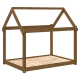 Holzrahmen für ein Haustierhaus mit einem schrägen Dachdesign, das eine offene Struktur und einen lamellenförmigen Boden zur Belüftung aufweist.
