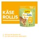 GimCat Käse Rollis Maxi Pack Katzensnack-Beutel mit orange-getigertem Kater, Aufschrift 'with real hard cheese' und großem 'KÄSE ROLLIS'.