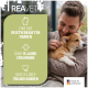 Etikett für REAVET Ohrmilbenöl Plus, ein Mittel gegen Ohrmilben bei Hunden und Katzen, mit einem Corgi, mit Anweisungen und Zutaten aufgeführt.