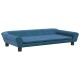 Stylisches blaues Haustiersofa mit plüschiger Oberfläche, abgerundeten Armen und Knopfdetails, entworfen für den Komfort von Haustieren.