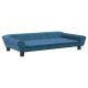 Stylisches blaues Haustiersofa mit plüschiger Oberfläche, abgerundeten Armen und Knopfdetails, entworfen für den Komfort von Haustieren.