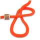 Leuchtend orange geflochtene Hundeleine mit einem Holzperlendetail vor schwarzem Hintergrund.