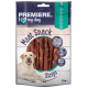 "Premiere I Love My Dog" Fleischsnackstreifen für Hunde, 70 g, mit einem lächelnden Labrador und "95 % Fleisch" auf der Verpackung.