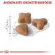 Drei einzigartig geformte Haustierfutter-Kroketten (Stern, Dreieck und rund) auf einem skizzierten Hintergrund mit dem Text 'ANGEPASSTE KROKETTENGRÖSSE' darüber.