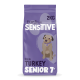 Lila Tüte Burgess Sensitive Hundefutter, 2 kg, reich an Truthahn, SENIOR 7+ mit Abbildung eines älteren Hundes