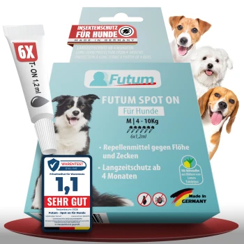 Futum Spot On Floh- und Zeckenschutz für Hunde 4-10 kg, Langzeitschutz bis zu 4 Monate, hergestellt in Deutschland.
