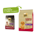 Zwei Tüten Select Gold Hundefutter: "Medium Junior Sensitive" und "Medium Junior," mit einem Golden Retriever Welpen und "Neues DESIGN, gleiche QUALITÄT."