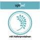 Logo von 'optipet' mit einem stilisierten Blätterdesign, mit dem Text 'mit Haferproteinen' darunter, was auf die Einbeziehung von Haferproteinen hinweist.