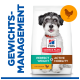 Hill's Science Plan Hundefutterbeutel mit Hund; Text: „GEWICHTS-MANAGEMENT, Perfektes Gewicht & Aktive Mobilität“, mit Huhn