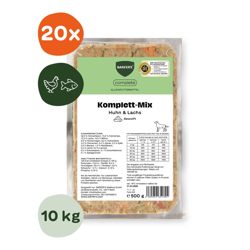BARFER'S Komplett-Mix Huhn und Lachs 20x500 g