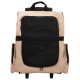 Haustiertrage-Rucksack in Beige und Schwarz, mit einer großen Netzfronttasche, seitlichen Reißverschlüssen und einem oberen Griff für einfachen Transport.