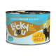 Dosenkatzenfutter mit der Bezeichnung "Lucky Lou", das Geflügel und Wild mit Apfel enthält, 200g, hergestellt in Deutschland, mit 96% Fleischanteil.