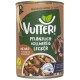 Dosen-Hundefutter von Vutteri, beschriftet mit "Pflanzlich Vollwertig Lecker," mit Zutaten wie Pastinaken und Aroniabeeren.
