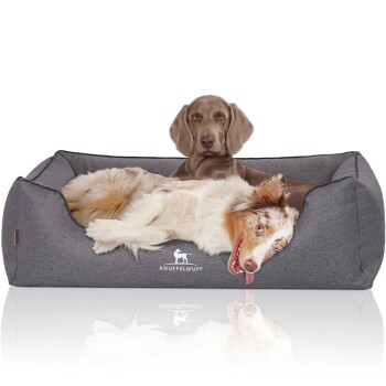 Orthopädisches Hundebett Wippo aus Velours mit Handwebcharakter blau/ grau XL