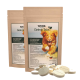 Gelenk Tabs Hundesupplemente in einer beigen Verpackung mit einem Golden Retriever auf der Vorderseite, mit Nährwertinformationen und Zutaten.