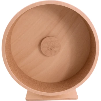 Holz-Laufrad für kleine Haustiere, mit einem glatten Inneren und einer runden Basis, entworfen für sicheres Laufen.