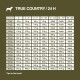 Guide nutritionnel pour la nourriture pour chien True Country, détaillant les quantités d'alimentation quotidiennes en fonction du poids et de l'âge du chien.