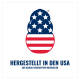 Pfotenförmiges US-Flaggenlogo mit Sternen und Streifen; Text: 'HERGESTELLT IN DEN USA, AUS GLOBAL BESCHAFFTEN MATERIALIEN'
