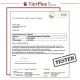 Zertifikat der Analyse für TierPlus von Exvital, das die Sicherheit und Konformität des Ohrpflegepräparats bestätigt, datiert 22. März 2021.