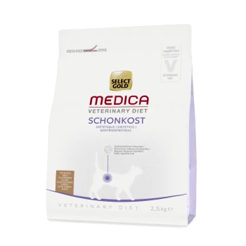 Select Gold Medica Veterinary Diet Schonkost, 2.5 kg bag, designed for gastrointestinal health, featuring a fresh-pack zipper.