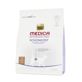 Select Gold Medica Veterinary Diet Schonkost, 2.5 kg bag, designed for gastrointestinal health, featuring a fresh-pack zipper.
