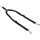 Ceinture de sécurité pour animaux réglable noire avec deux clips et sections élastiques pour le confort, conçue pour un voyage en toute sécurité avec des animaux de compagnie.