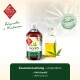 Flasche Hanföl für Hunde, mit einem Hundebild, mit Text, der hervorhebt, dass es 100% Hanföl und Omega-Fettsäuren enthält.