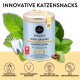 Innovative Katzenleckerliverpackung mit 'Puja Cat Vitality Teeth Cracker' für gesunde Zähne und Verdauung, mit Schweine- und Apfelgeschmack.