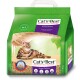 Sac de litière Cat's Best Smart Pellets, mettant en vedette un chat tigré, un emballage vert, et un texte soulignant ses caractéristiques organiques et de prévention des traces.