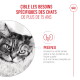 Gros plan du visage d'un chat, icône de rein et texte français indiquant les besoins des chats de plus de 15 ans (« REINS »).